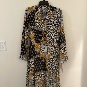 Nanette Lepore Black and Gold Animal Print Long Sleeve Dress